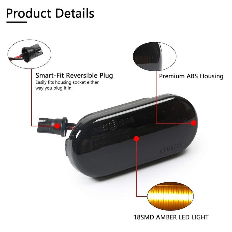 Gempro 2Pcs Dynamic Smoked Amber LED Side Marker Turn Signal Light Compatible with Golf4 MK4 GTI R32 Jetta Passat B5 Lupo Polo Sharan Vento Fox Amarok T5 - Image 3